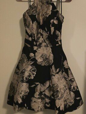 Xscape Floral Halter Dress with Metallic Accents